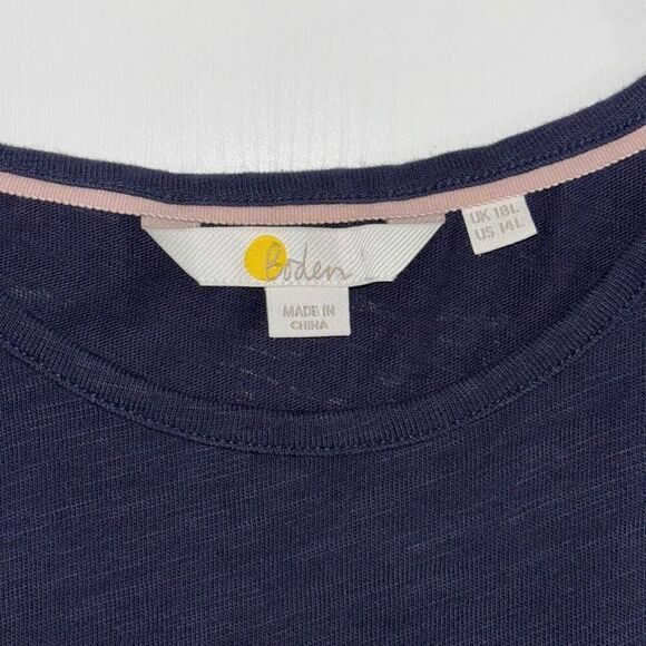 Boden Blue Gold Metallic Stripe Jersey Knit T-Shirt Dress cotton Ruffle Cuffs US - Picture 3 of 7